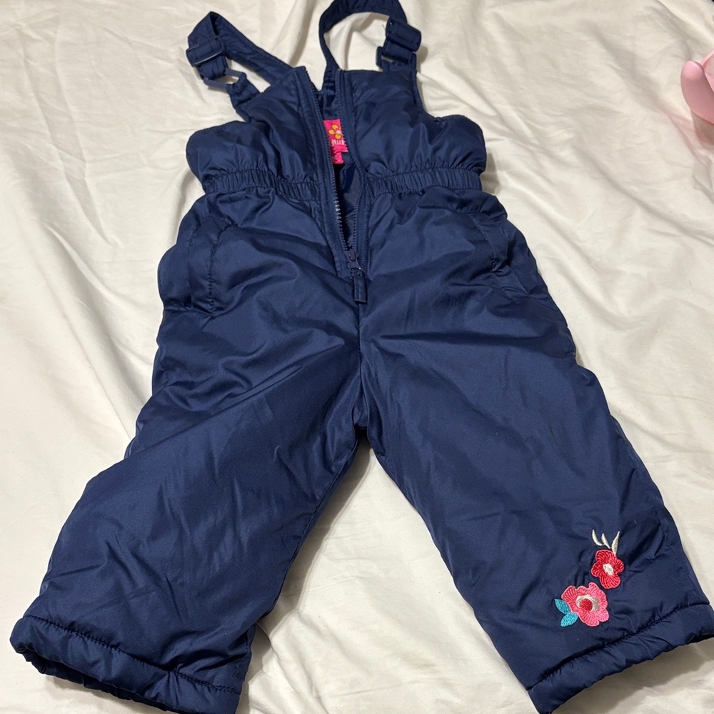 Pink Platinum Navy Overalls with Red Floral Design